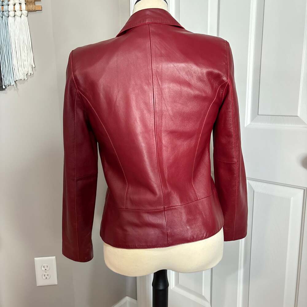 Vintage VTG CASLON Red Lambskin Leather Jacket SZ XS Moto Y2K Preppy Retro - Picture 2 of 12